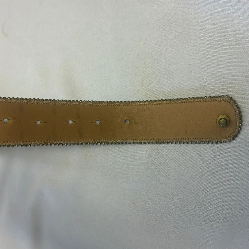 Kemestry Alligator Embossed Leather Belt Womens Large Olive‎ Tan USA